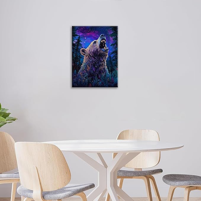 Bear Forest Wall Art Canvas Fantastic Animal Wall Decor Prints Framed Painting Pictures Gifts Artwork for Bathroom Kitchen 16"x20"