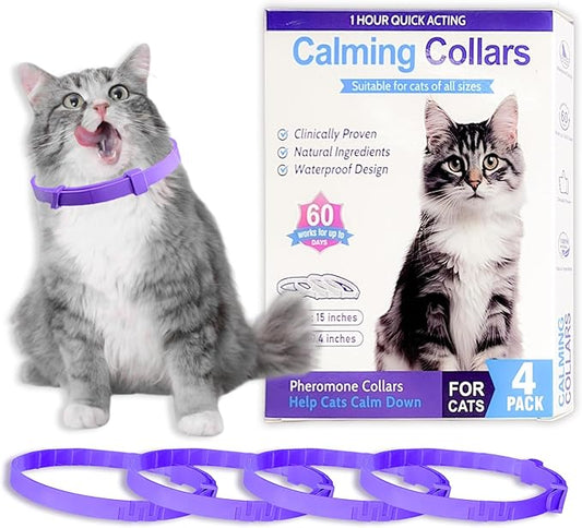 Simnice Calming Collar for Cats - 4 Pack, Cat Calming Collar, Adjustable Cat Pheromone Collars for Anxiety & Stress Relief, Efficient and Comfort (Purple)