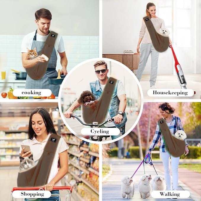 Dog & Cat Carrier Sling, Adjustable Soft Padded Shoulder Puppy Carrier, Hands-Free Dog Carrier Bag with Double Safety Buckles Premium Material for Outdoor Travel (Caramel, L)