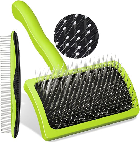 Pecute Slicker Brush for Dogs Cats with Air-Cushion and Soft Pins, Dog Brush for Shedding Massaging Grooming, Lightweight Cat Brush with Pet Comb, Gently Removes Loose Fur Undercoat