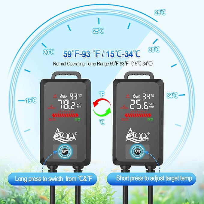 AQQA Aquarium Heater 800W Large Fish Tank Heater for 80-230 Gallon Tank Submersible Heater for Aquarium Betta Fish Heater with Adjustable Temp Range 59-93℉ (AQ136-800W for 80-230Gal)