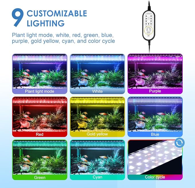 Aquarium Light,36W 24/7 Natural Mode,9 Light Modes(Water Grass Mode & 7 Colors & Cycle),Adjustable Timer and 7 Color Brightness - with Expandable Mounting Bracket for 36~42IN Fish Tank