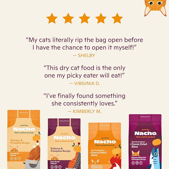 Made by Nacho Dry Cat Kibble 2lb Bag, High Protein Premium Cat Food with Freeze-Dried Pieces, Cage-Free Chicken, Duck & Quail, Limited Ingredients, Single Bag