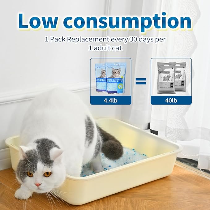 Made4Pets Cat Litter Crystals, Non Clumping Cat Litter Odor Control Kitty Litter Non Clumping No scooping Low Dust, Low Tracking, Lightweight, Dehydrates Waste,– 17.2 lbs (4 x 4.3 lb Packs)