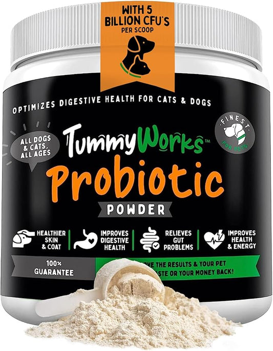 TummyWorks Probiotic Powder for Dogs & Cats. Probiotics For Digestive Health, Immune Support, Diarrhea, Gas, Itching & Seasonal Allergies. With Digestive Enzymes & Prebiotics. Made in USA - 160 Scoops