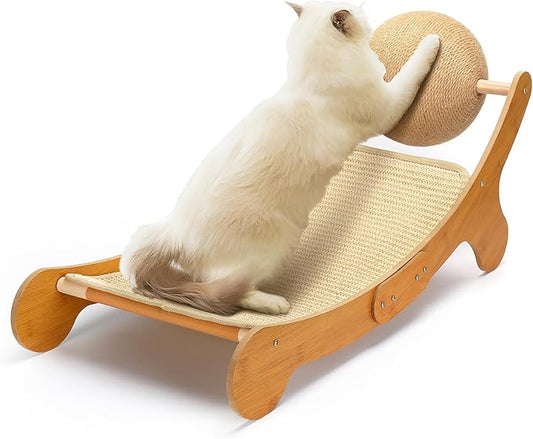 Outamateur Sisal Cat Scratcher Bed, Cat Hammock Chair, 3 in 1 Cats Scratcher Lounge, Cats Mini Beach Chair with Toy Ball, Pet Beds with Removable Sisal Pad for Indoor Small Animal, Puppy, Rabbit