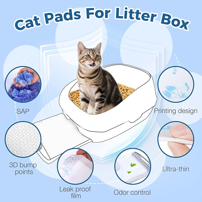 Cat Pads 50 ct Super Absorbent Pet Pee Pads Compatible with Tidy Cats Breeze Litter System 16.9x11.4 Inch Litter Pad for Litter Box