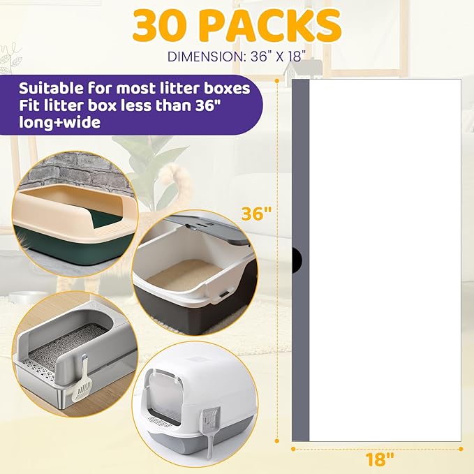 30 Count Cat Litter Liners Large, Jumbo Drawstring Extra Durable Pet Cat Pan Liners Extra-Thick Kitty Litter Box Bag 36" x 19"