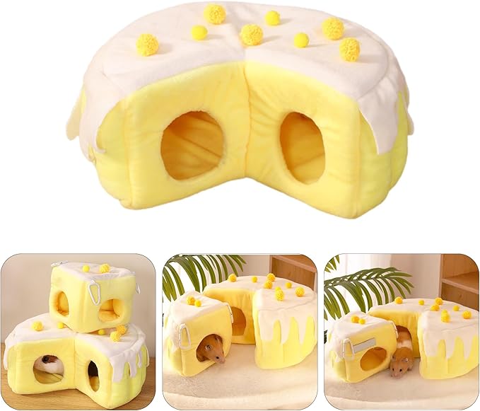 Cozy Cake Hamster House - Soft Plush Hideout & Tunnel Bed for Guinea Pigs, Syrian Hamsters, and Small Animals - Adorable, Warm & Washable Hideaway for All Seasons, Perfect Cage Accessory