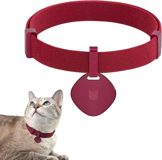 Safety Cat Collar Pro and Tag Set - U.S. IDA Gold Award, Elastic Release Cat Collar Charm Tag, Non Breakaway Cat Collar Adjustable with Charm for Kitten Small Large Cats (Burgundy, M)