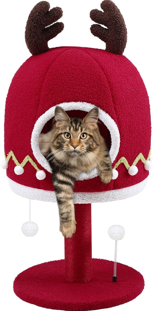 Luxury Treehouse Cat Tree for Indoor Large Cats,54.7'' Tall Modern Wood Cat Tower with 3 Level House,4*Cozy Perch,1*Soft Viewing Bed,Heavy Duty Wide Base,Sisal Scratching Post (33inch)