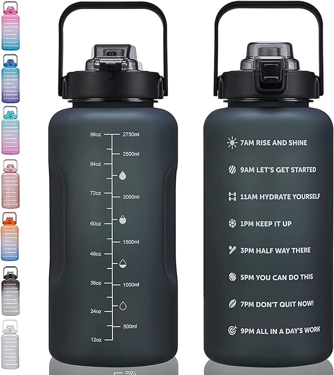 64oz,100oz,128oz Large Motivational Water Bottle with Time Marker, Leakproof & BPA Free Half Gallon Big Water Bottle with Straw Handle Tritan Frosted Water Jug for Gym,Fitness,Outdoor Sports