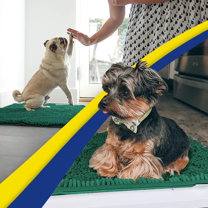 Muddy Mat® Shown on TV – Super Absorbent Microfiber Dog Door Mat for Muddy Paws, Non-Slip Washable Pet Rug, Quick Dry Chenille Entryway Carpet, Machine Washable Indoor Outdoor mat, Dark Green 28"x18"