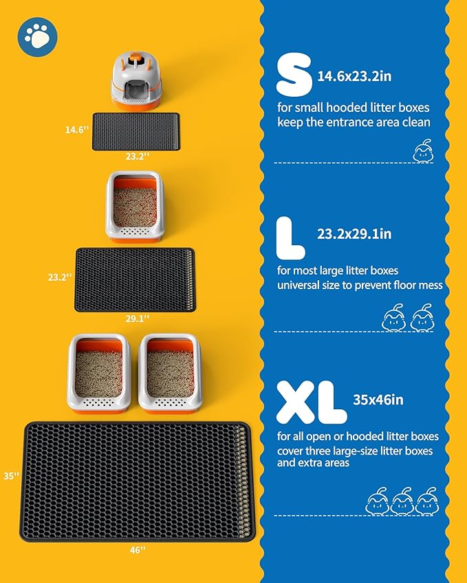 Cat Litter Mat - 23.2'' x 29.1'' Large Litter Trapping Mat, Easy to Clean Litter Box Mat, Waterproof, Urine-Proof, Non-Slip Kitty Litter Mats for Floor, Black