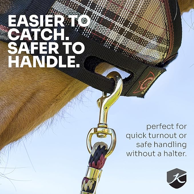 Kensington 90% UV Fly Mask Halter CatchMask UViator - Without Ears & Forelock Freedom Web Trim *Roomy Fit*- Large, Desert Sand