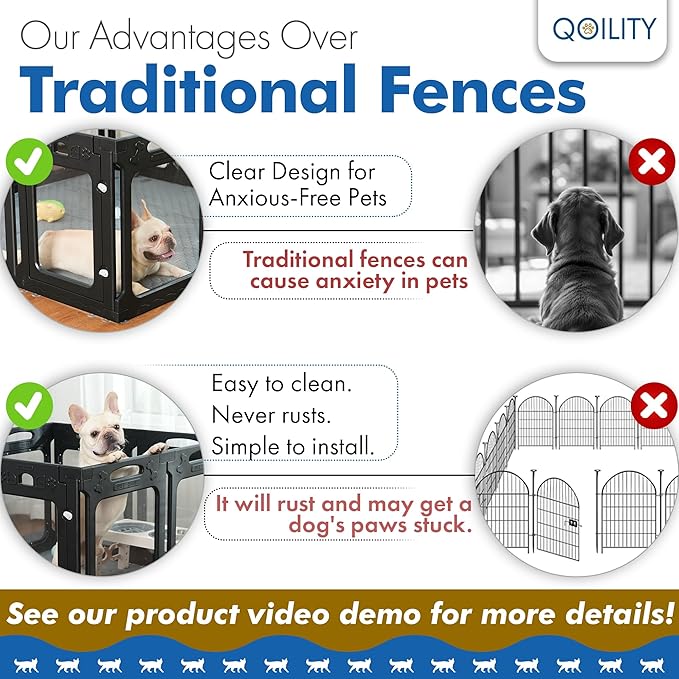 Clear Acrylic Dog Playpen Indoor, Effectively Relieves Indoor Pet Anxiety, 56" x 56" x 23.6"H, Suitable for Puppy and Dog, Black