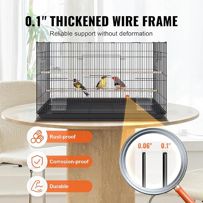 VEVOR 30 Inch Flight Bird Cage, Stackable Bird Cage Parakeet Cage with Slide-Out Tray and Handle, Small Parrots Birdcage for Cockatiels Budgies Conure Macaw Finch Lovebirds Canaries Pigeons