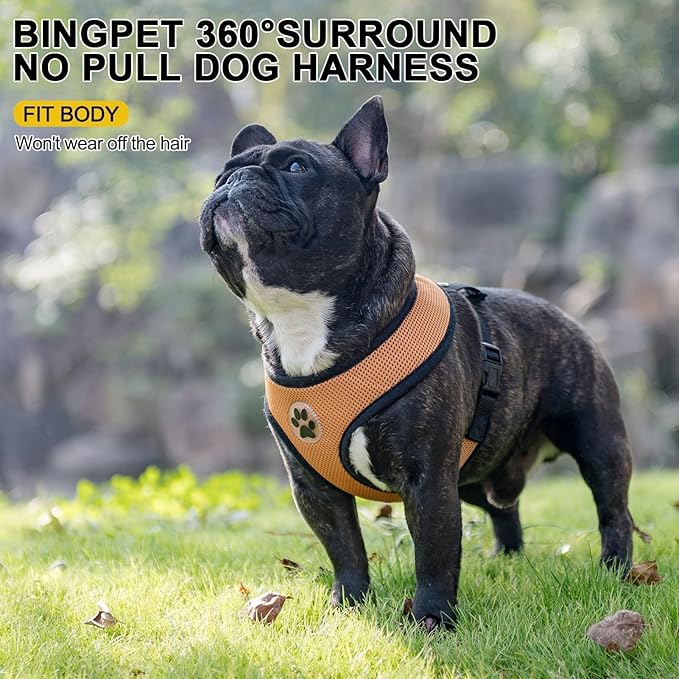 BINGPET No Pull Dog Harness,Soft Mesh Breathable All Weather Vest Harness,Safety Protection Design Durable Adjustable Step-in Easy Walk Dog Harness for Small Medium Large Dogs(Beige,L)