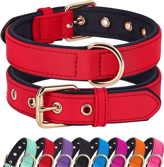 Didog Soft Padded Dog Collars for Small Dogs, Lightweight and Breathable Dog Collar with Metal Buckle for Puppy, Red, S