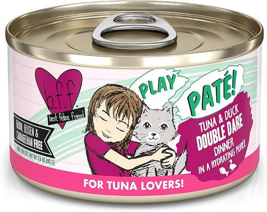 Weruva B.F.F. Play - Best Feline Friend Paté Lovers, Aw Yeah!, Tuna & Duck Double Dare with Tuna & Duck, 2.8oz Can (Pack of 12)
