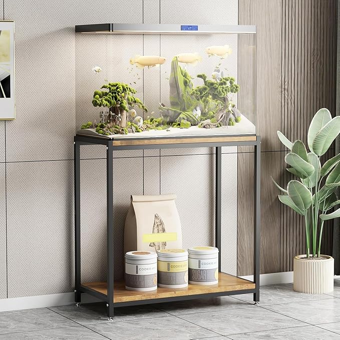 20 Gallon Metal Aquarium Stand with Shelves for Fish Tank Accessories Storage, Reptile Tank Turtle Terrariums Stand for Home Office (Black)