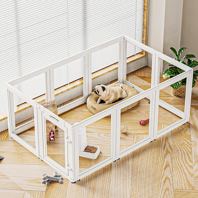 Clear Acrylic Dog Playpen Transparent Dog Playpen Indoor, Easy Assemble Clear Pet Pen for Puppy Bunny Cat Pig, Sturdy & Easy Cleaning Plastic Dog Puppy Fence (30" H, 10PCS)