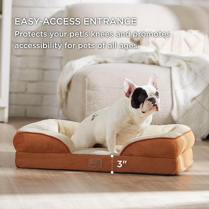 Bedsure Orthopedic Dog Bed Medium Size Dogs - Washable Medium Dog Cat Bed Waterproof, Comfort Pet Couch Sofa with Washable Removable Cover, Pets Bed with Nonskid Bottom, Ember Clay, 28"