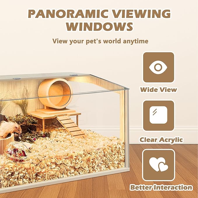 Prolee Hamster Cage Chewproof, Large Hamster Cage,Guinea Pig Cages Openable Top with Acrylic Sheets Solid Built, Hamster Habitat 24"