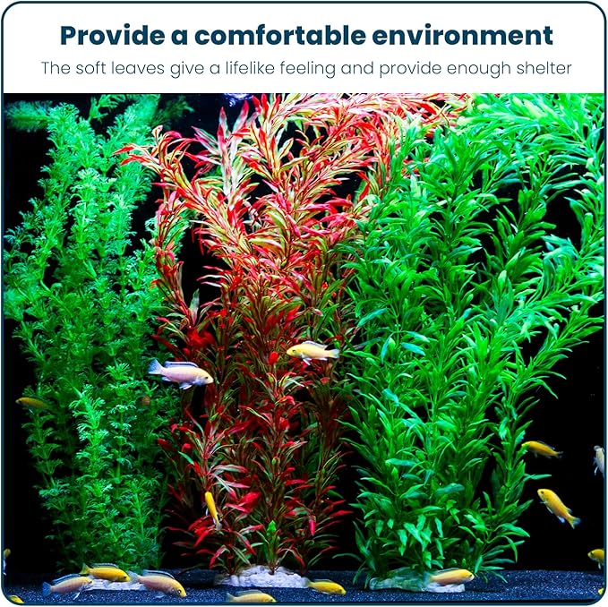 3PCS Artificial Aquarium Plants Set Extra Large - Big Natural Looking Plastic Decoration for Fish, Axolotl and Turtle Tanks – Tall Realistic Tank, Swamp and Pond Fake Plant Decorations.
