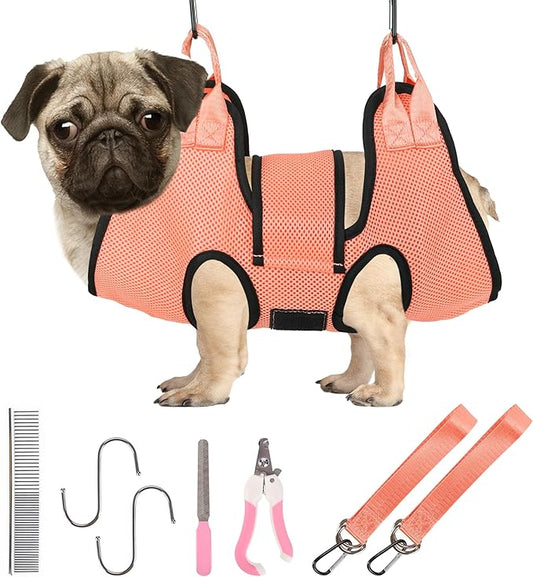 PatiencET Dog Grooming Hammock, Pet Grooming Hammock for Cats & Dogs with Security Strap, Dog Sling for Nail Trimming with Nail Clippers/Trimmer, Nail File, Pet Comb(S)
