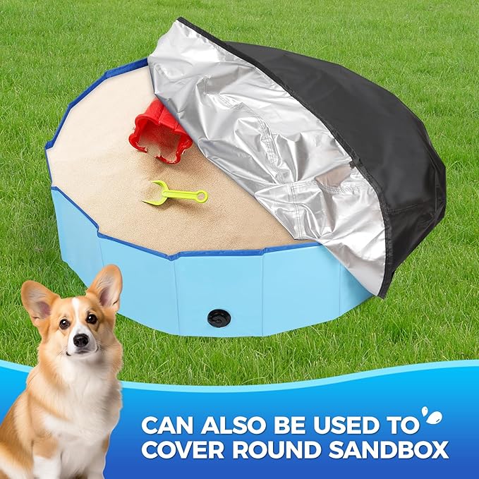 32 inch Foldable Dog Pet Bath Pool Cover, Portable Round Collapsible Pool Cover with Oxford Cloth Material and Drawstring Design for Dog Pet Pool, Waterproof and Dustproof (Black)