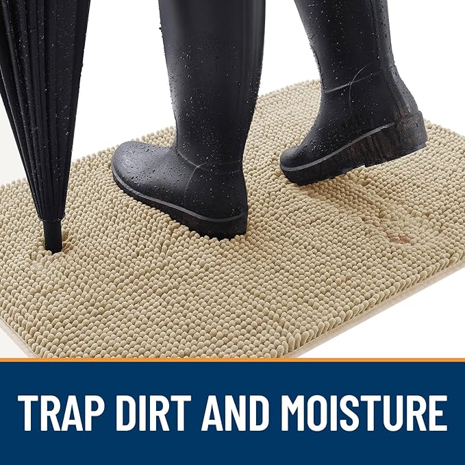 OLANLY Dog Door Mat for Muddy Paws 59x35, Absorbs Moisture and Dirt, Absorbent Non-Slip Washable Doormat, Quick Dry Chenille Mud Mat for Dogs, Entry Indoor Entryway Carpet for Inside Floor, Beige