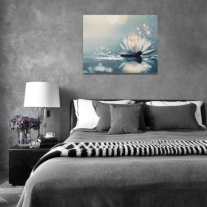 Bathroom Lotus Wall Art Floral Pictures Zen Meditation Wall Decor Yoga Spa Spiritual Canvas Print Painting Artwork for Bathroom Restroom Living Room Bedroom 12"x16"