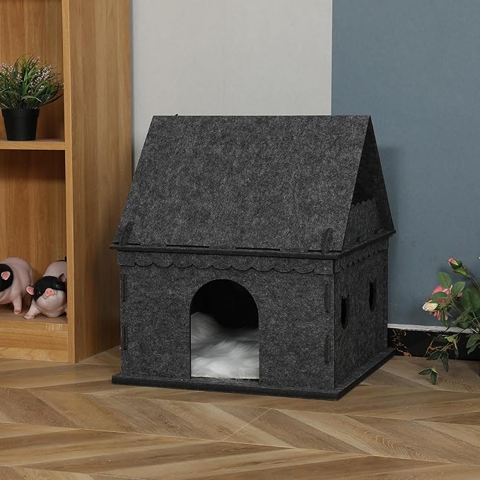 2-Tier Indoor Cat Apartment，Cozy Pet Cat Bed, Hideaway, and Sturdy Cat Castle for Multiple and Large Cats