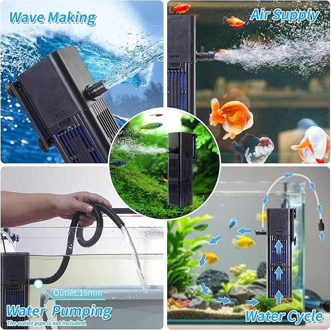 Aquarium Filter Water Flow Adjustable for 75-200 Gallon Fish Turtle Tank 400GPH Biochemical Filtration 4in1 Submersible Internal Powerful Pumps & Filters Keep Freshwater Saltwater Crystal Clear Large