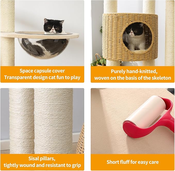 2025 Modern Cat Tree Tower for Large Cats, Advanced Space Module Cat's Nest, Hand Woven Multilevel Huge Paws Pals Tree, 7cm Natural Sisal Prop Wood, Scratching Cat Lover Gifts