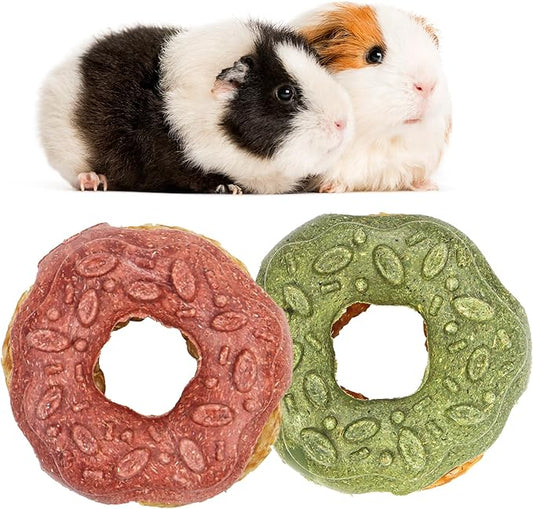 TEEWY 3PCS Guinea Pig Toys, Prevent Teeth Overgrowth, Natural Vegetables and Timothy Grass, Hamster Chew Toys, Guinea Pig Chew Toys, Chinchilla Toys, Donut-Shaped