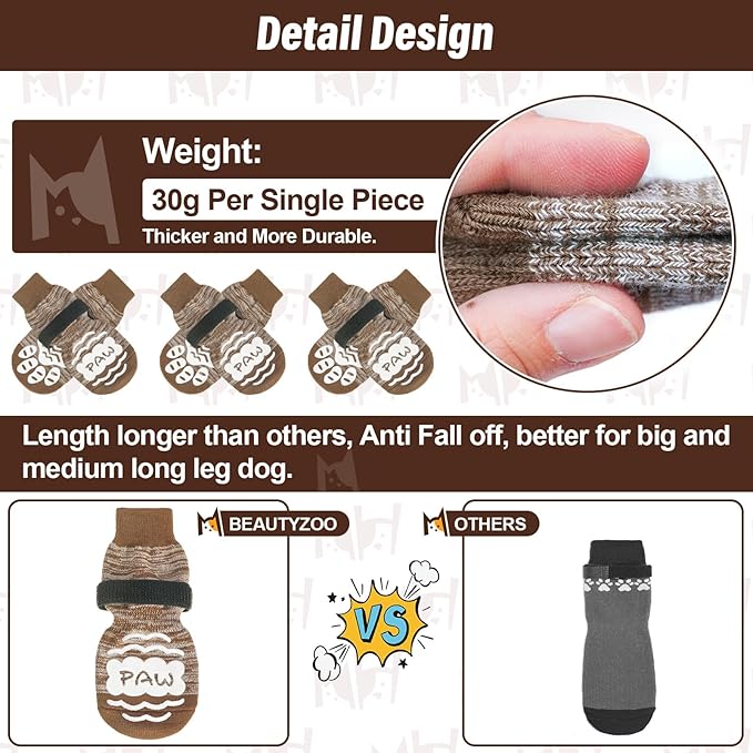 BEAUTYZOO Anti Slip Dog Socks for Small Medium Large Dogs,Paw Protector with Grips for Hardwood Floor Hot/Cold Pavement,Traction Control 3 Pairs AntiTwist Dog Shoes to Prevent Licking for Senior Dog