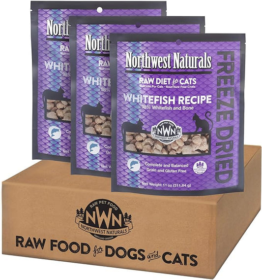 Northwest Naturals Freeze-Dried Whitefish Cat & Kitten Food – Bite-Sized Nibbles, Healthy, Limited, Human-Grade Ingredients, All-Natural, High-Protein Raw Diet, Complete & Balanced, 11 oz (Pack of 3)