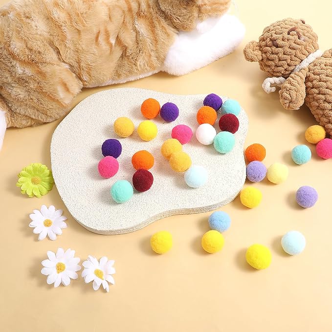 60 Pcs Cat Toy Balls 1-inch Colorful Cat Pom Pom Balls Soft Interactive Cat Balls Cat Play Toy Cat Exercise Toys Cats Interactive Playing Quiet Ball Fuzzy Kitten Ball for Cat Pet