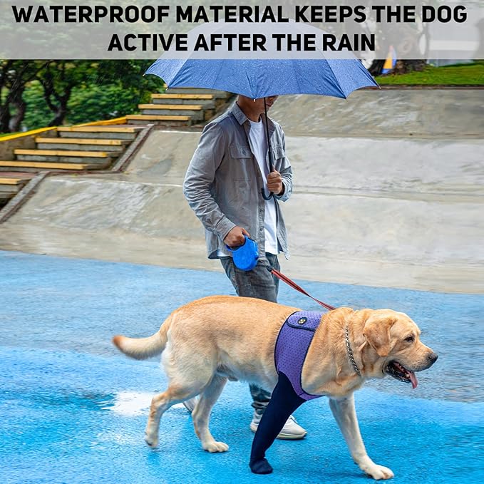 COODEO Dog Socks to Prevent Licking Paws, Healing Boots & Paw Protectors with Non-Slip Bottoms for Wound Protection, Waterproof Sleeve Shoes for Licking（Purple，XL_Left