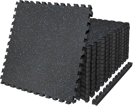 AIRHOP 0.79in Thick 24 Sq Ft Exercise Equipment Mats, 6 Tiles Upgraded Rubber Top with High Density EVA Foam, Large Interlocking Puzzle Gym Flooring for Home Gym, Heavy Weight Workout,Black & Blue