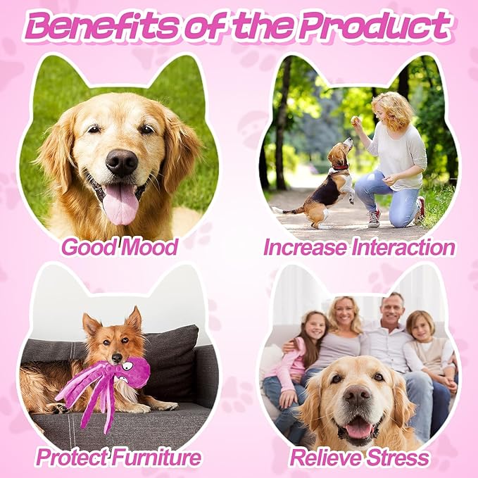 Alphatool Squeaky Dog Toys - 2pcs Soft Plush Chew Crinkle Puppy Toys to Keep Them Busy, Octopus No Stuffing Interactive Essentials for Teething Small Medium Pets Dogs Gifts