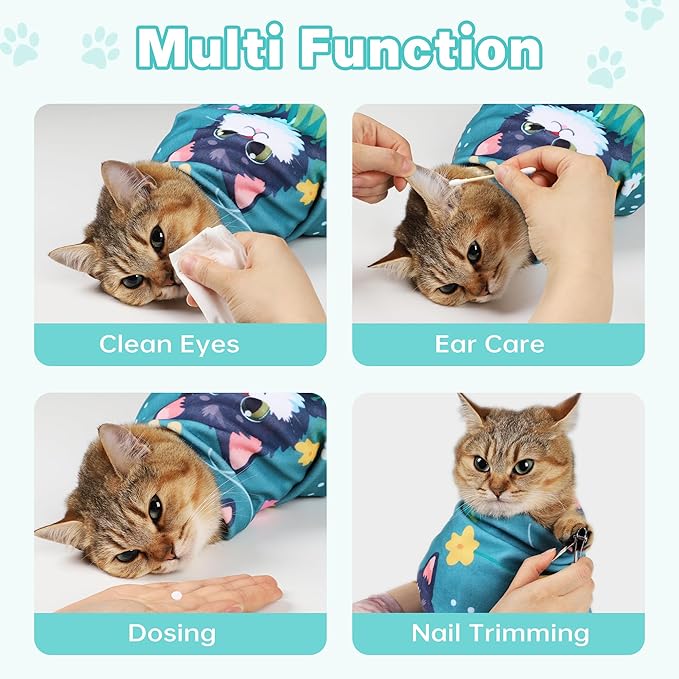 Cat Grooming Wrap, Cat Wrap for Cutting Nails, Self-Adherent Fabric Wrap for Cats, Cat Burrito Wrap Anti-Scratch, Anti-Escape, Multifunctional Swaddle Wrap Pet Tool 21.6×21.6"