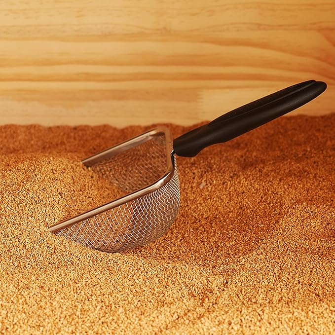 Cat Litter Scoop Stainless Steel Mesh Scooper Long Handle Deep Shovel Non-Stick Coated Metal Litter Scoop for Litter Box Kitten Pooper Lifter (Hole:3.8mm/Regular Cat Litter Scoop)