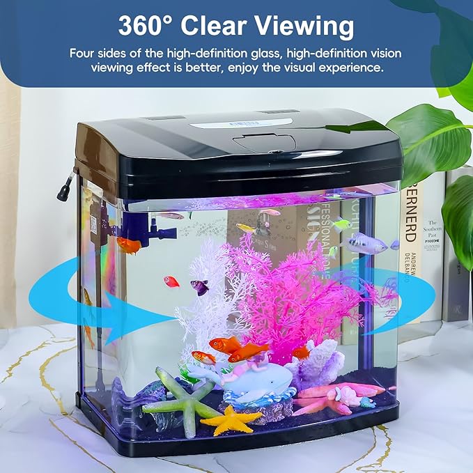 7 Gallon Glass Aquarium Starter Kit with Flip-Top Feeding Port for Betta Fish: Crystal Clear Viewing, Eco-Cycle Filtration, Air Pump, and LED Lighting