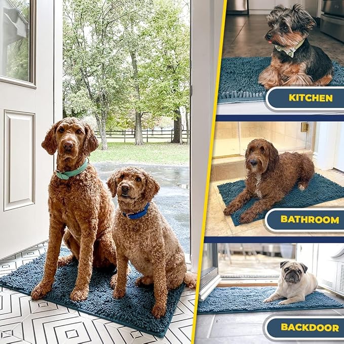 Muddy Mat® Shown on TV – Super Absorbent Door Mat Indoor, Microfiber Quick Dry Chenille Entryway Rug, Non-Slip Front Door Mat, Indoor Mats for Entryway, Machine Washable Pet Rug, Atlantic Blue 36"x72"