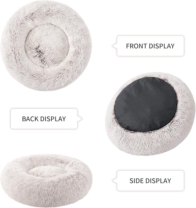 Love's cabin Calming Cat Bed for Indoor Cats, Anti-Anxiety Donut Round Dog Bed, Fluffy Faux Fur Washable Pet Bed for Small Medium Dogs and Cats,Tie-Dye/Coffee,20in