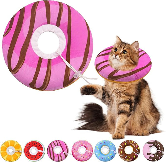 Cat Cone Collar Soft, Adjustable Cat Recovery Collars to Stop Licking, Cute Donut E Collar After Surgery, Anti-Lick Wound Healing Elizabethan Collar for Kittens (Pink, Large)