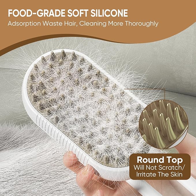 4-in-1 Cat Steam Brush for shedding – Self-Cleaning Comb for Long and Short Hair Cats and Dogs, Steam Pet Brush for Hair Removal, Vibrating Message, Grooming & Relaxation (White)